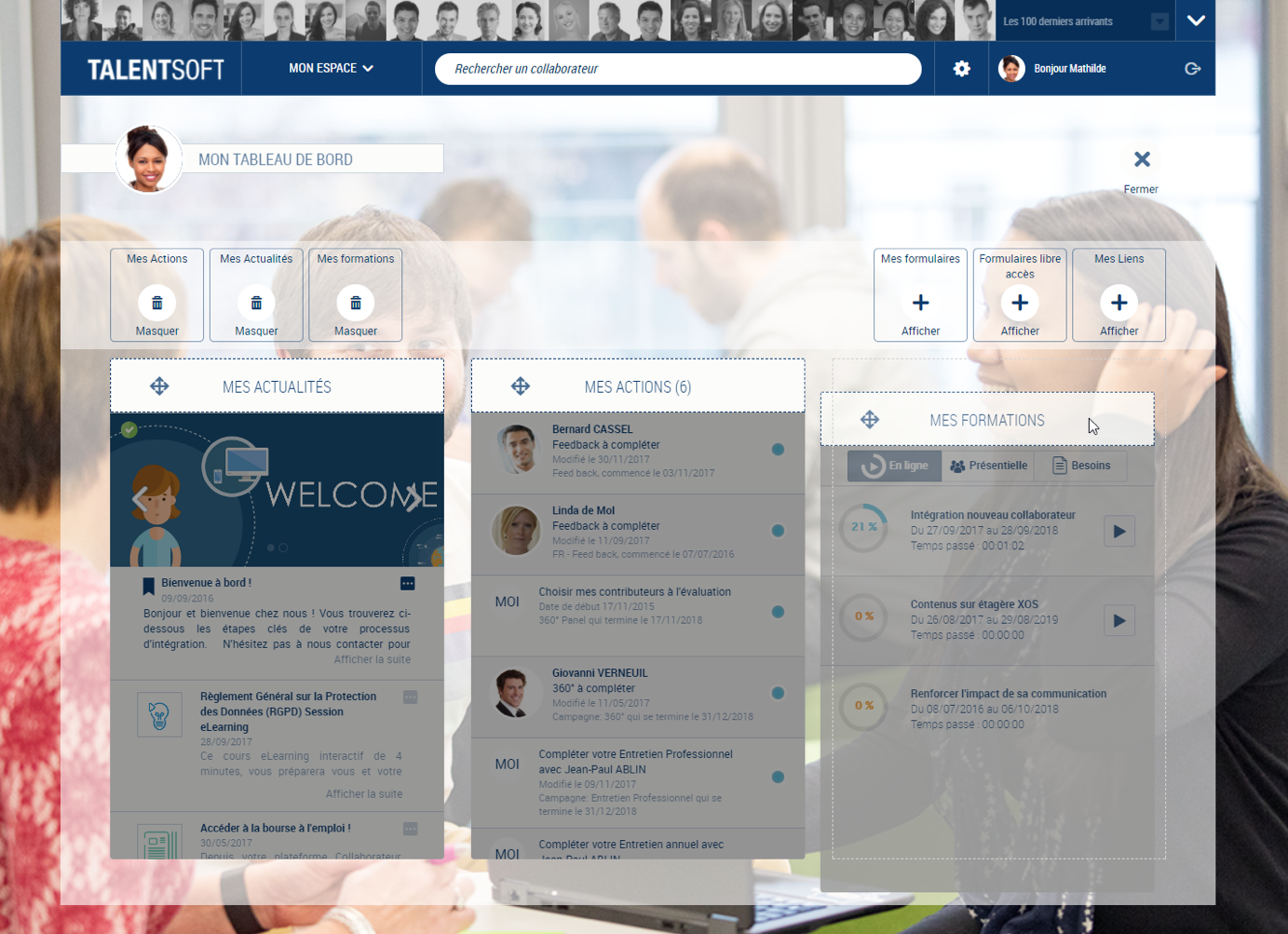 Customise a My Talentsoft area: an activated partner widget can also be added by an employee